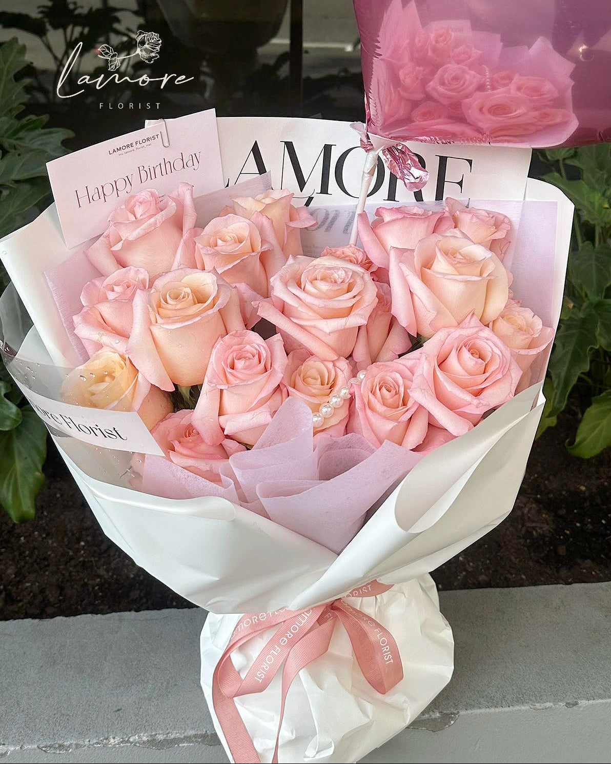 Rosy Whisper|21 Stems Pink Rose Bouquet