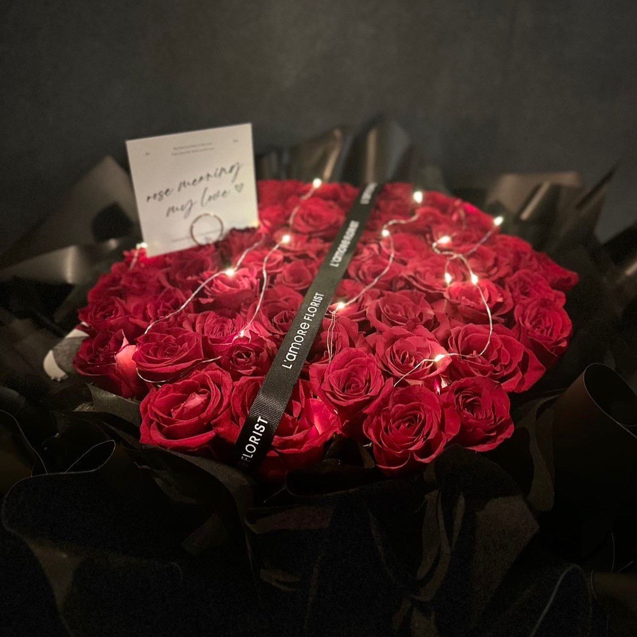 52 Stems Red Rose Bouquet - Black Wrapping