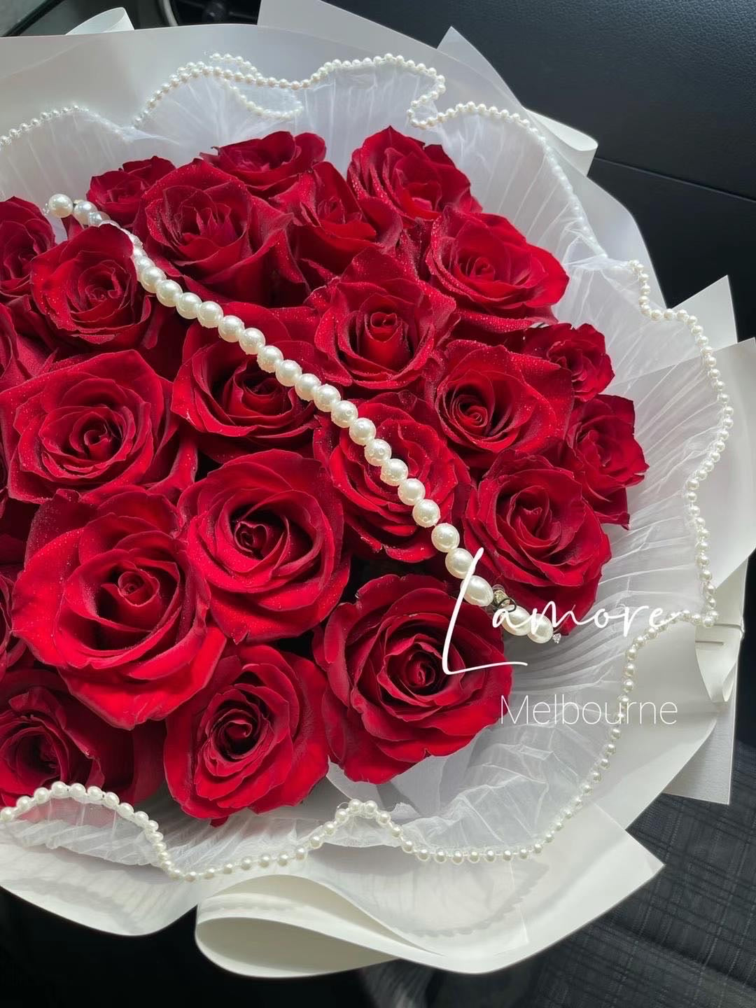 21 Stems Red Rose Bouquet - White Wrapping