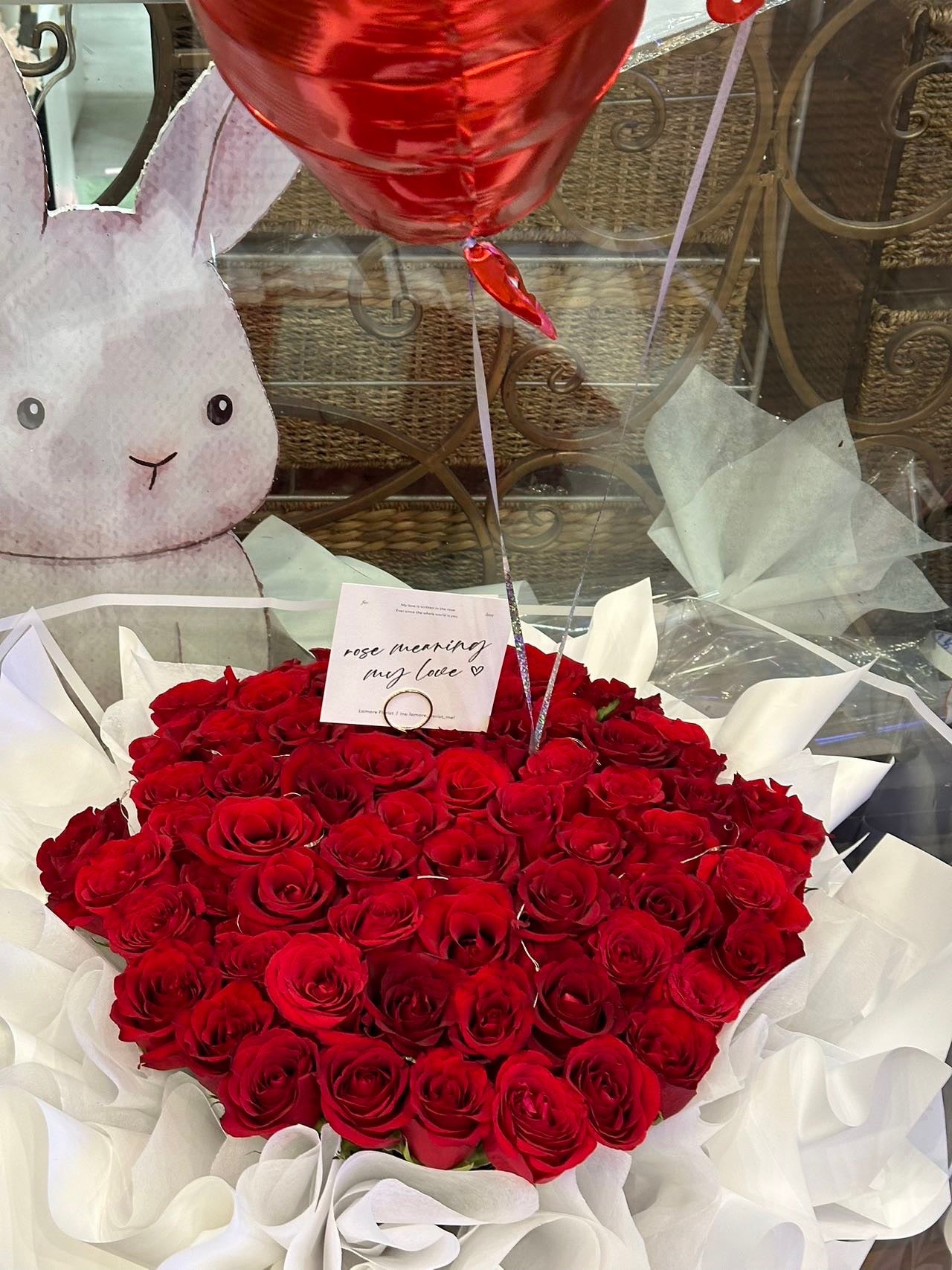 52 Stems Red Rose Bouquet - White Wrapping