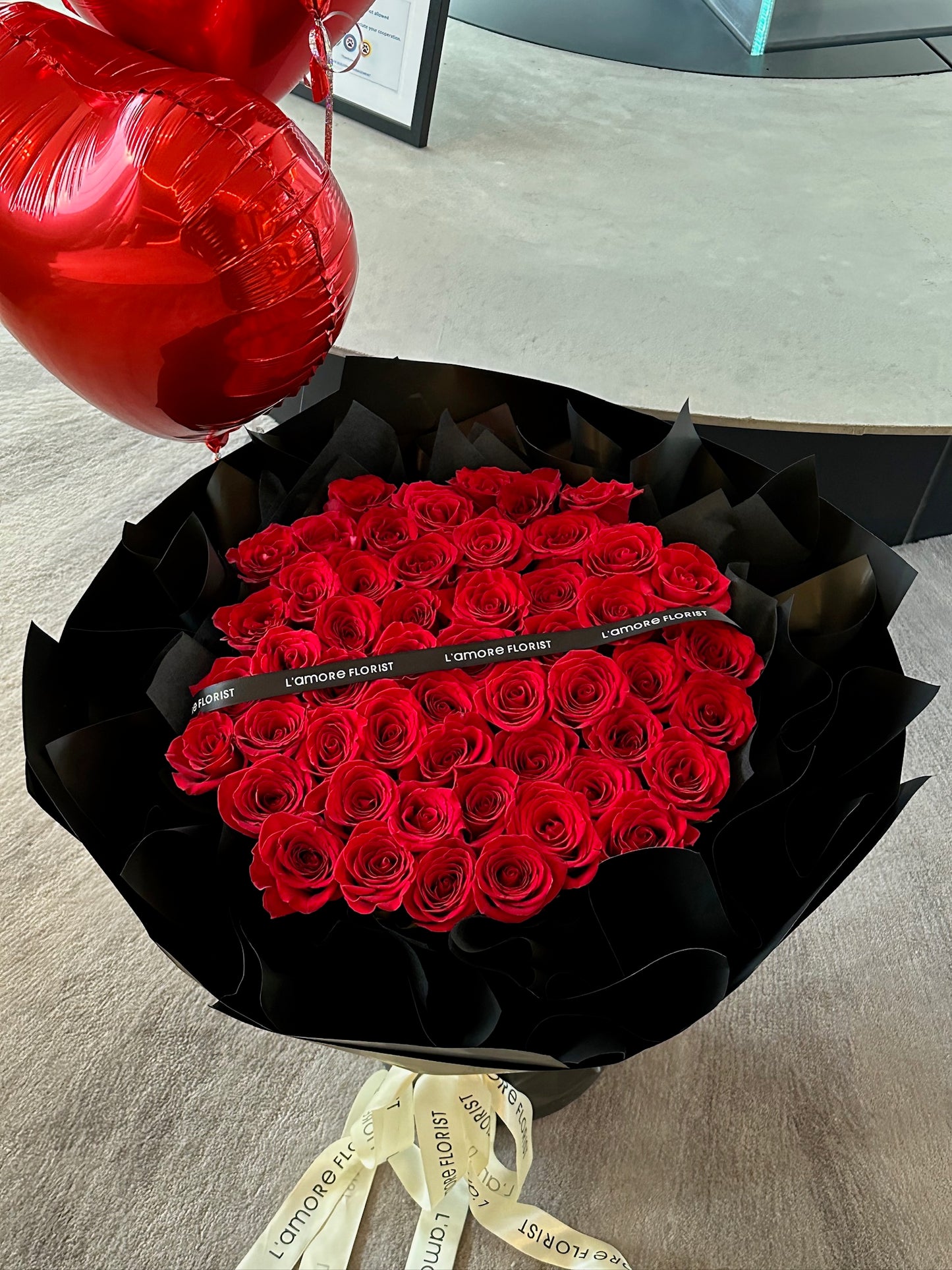 52 Stems Red Rose Bouquet - Black Wrapping