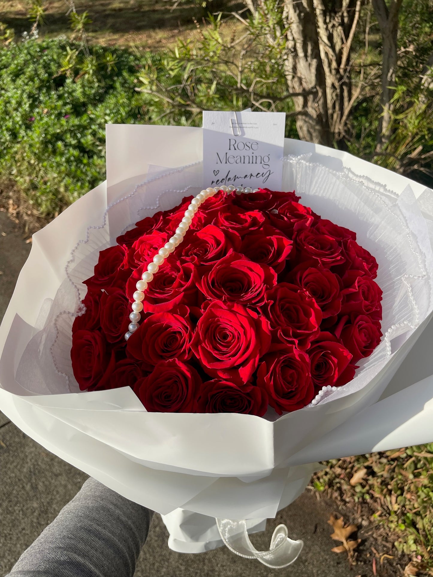 33 Stem Red Rose Bouquet - White Wrapping