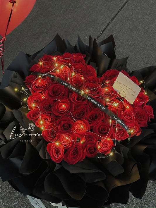 52 Stems Red Rose Bouquet - Love Heart